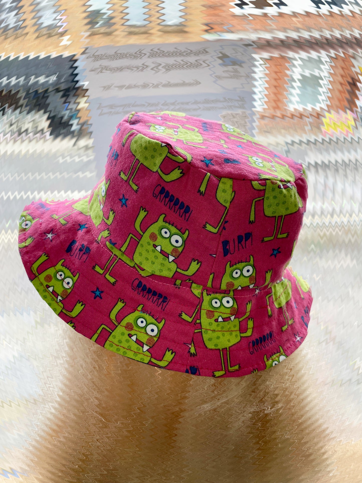 Blue/Pink Monsters Reversible Bucket Hat 2-4 years