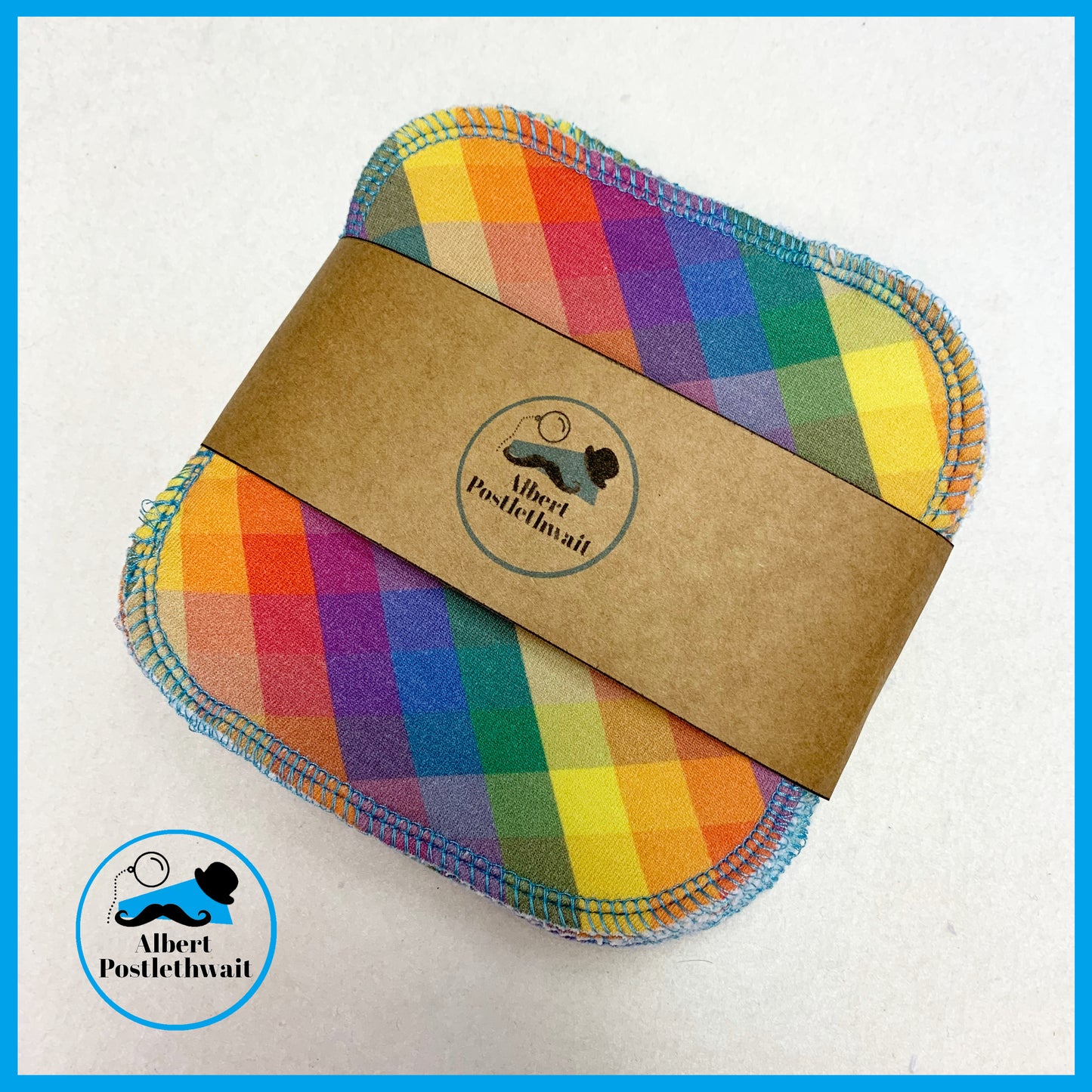 Set of 6 Rainbow Tartan Cloth Wipes